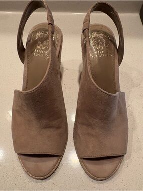 Vince Camuto Beige Taupe Suede Slingback Wedge Sandals